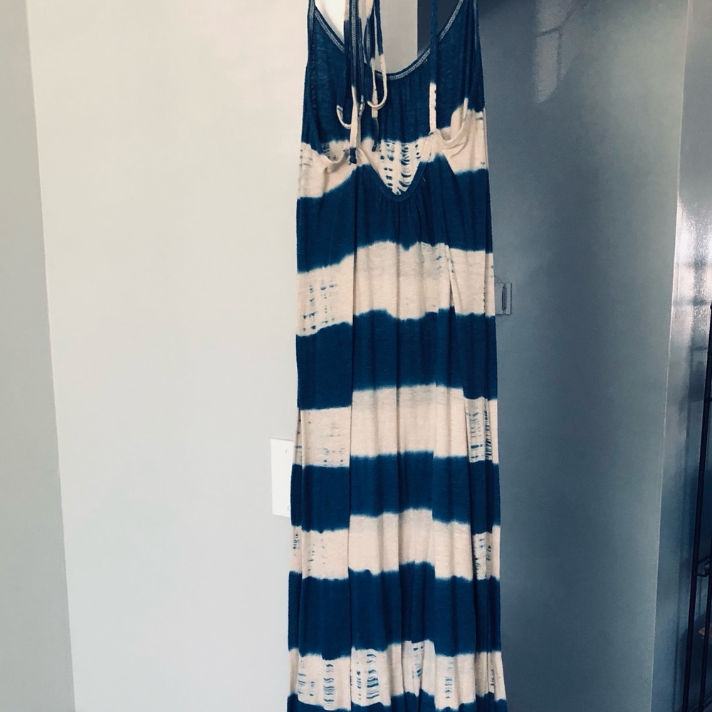 Lucky Brand Blue and Cream Tie-Dye Fabric Maxi Dress